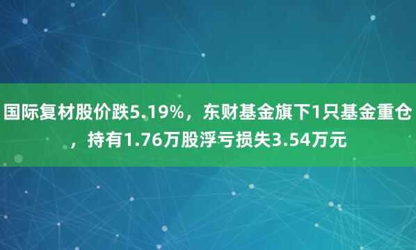 国际复材股价跌5.19%，东财基金旗下1只基金重仓，持有1.76万股浮亏损失3.54万元