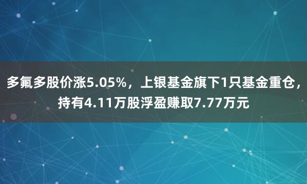 多氟多股价涨5.05%，上银基金旗下1只基金重仓，持有4.11万股浮盈赚取7.77万元