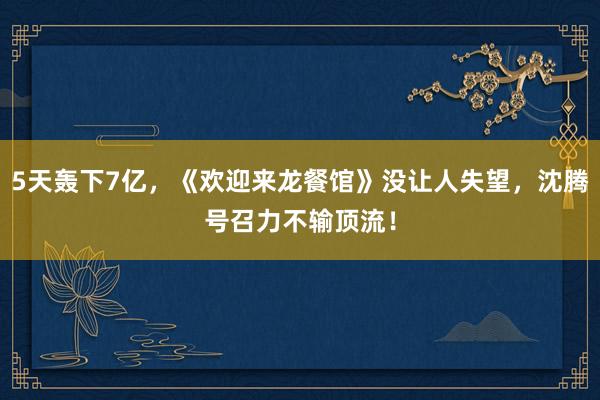 5天轰下7亿，《欢迎来龙餐馆》没让人失望，沈腾号召力不输顶流！