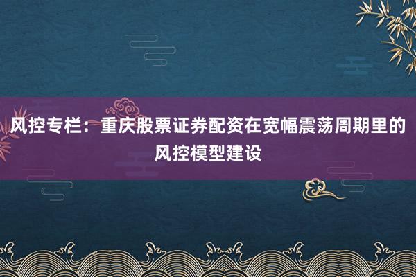 风控专栏：重庆股票证券配资在宽幅震荡周期里的风控模型建设