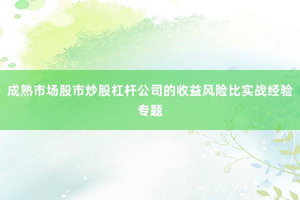 成熟市场股市炒股杠杆公司的收益风险比实战经验专题