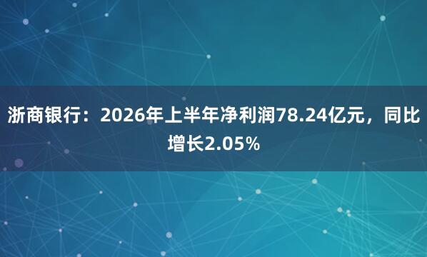浙商银行：2026年上半年净利润78.24亿元，同比增长2.05%