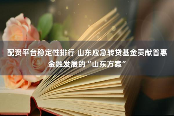 配资平台稳定性排行 山东应急转贷基金贡献普惠金融发展的“山东方案”