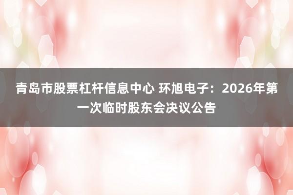 青岛市股票杠杆信息中心 环旭电子：2026年第一次临时股东会决议公告