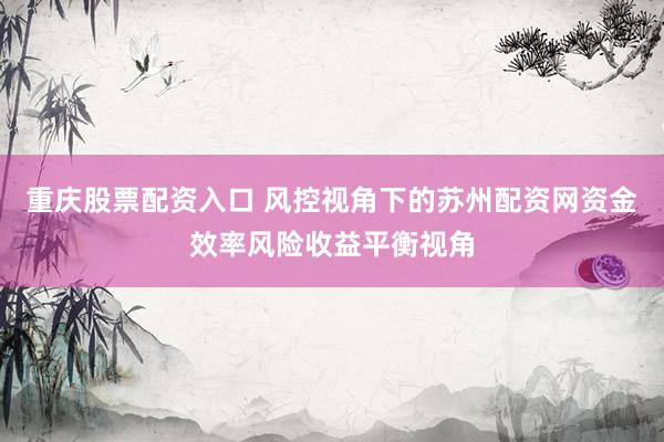重庆股票配资入口 风控视角下的苏州配资网资金效率风险收益平衡视角