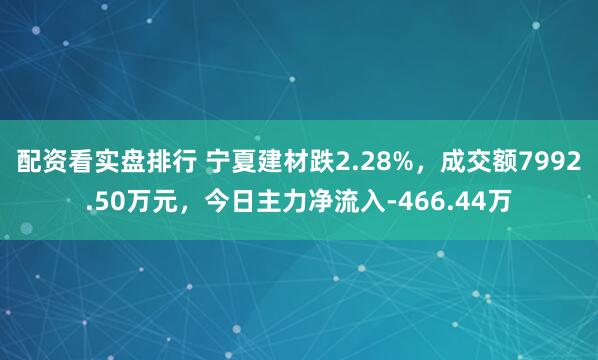 配资看实盘排行 宁夏建材跌2.28%，成交额7992.50万元，今日主力净流入-466.44万