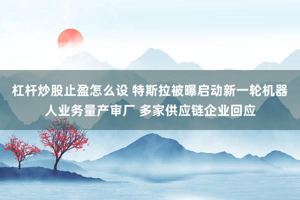 杠杆炒股止盈怎么设 特斯拉被曝启动新一轮机器人业务量产审厂 多家供应链企业回应